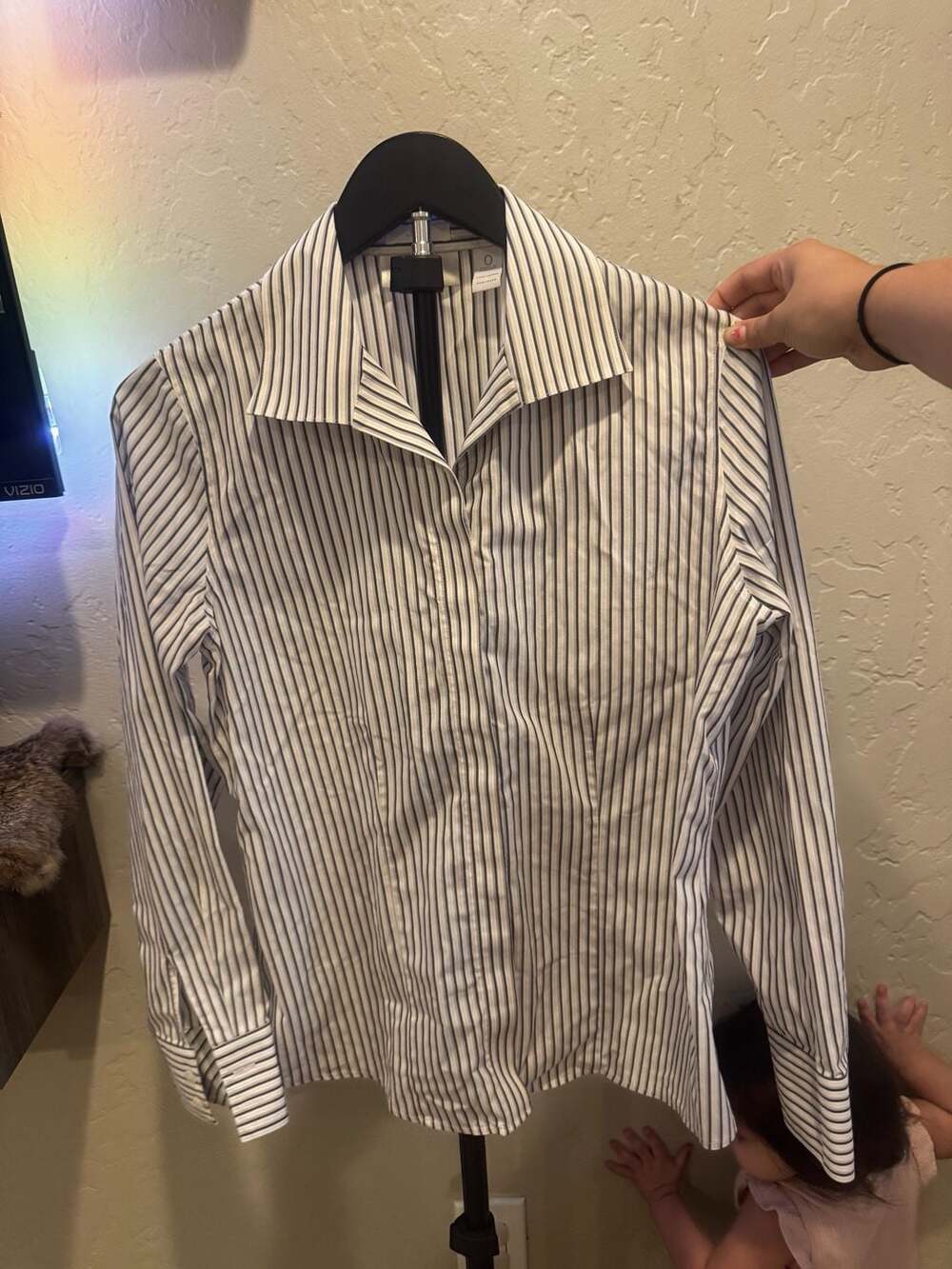 Chico's No-Iron Button Down Shirt Size 0 Striped Cotton